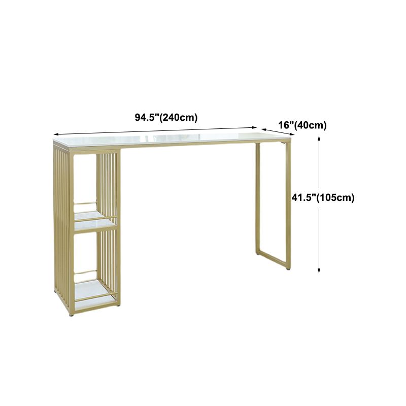 Glam Gold Iron Bar Dining Table White Faux Marble Top Indoor Bistro Table with Shelf