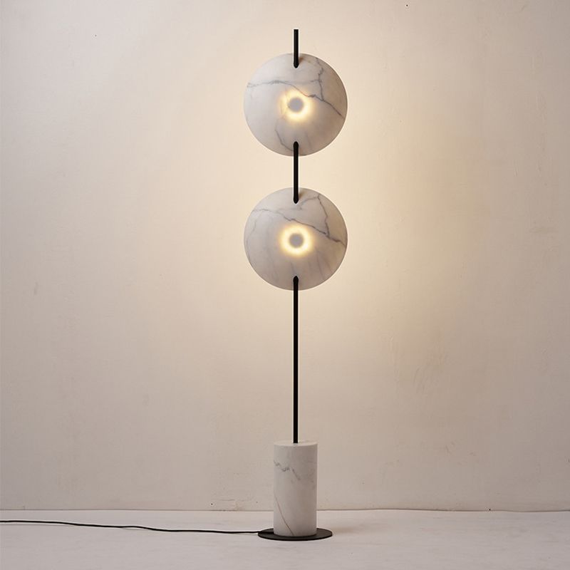 Designer Rotating Disc Floor Light Marble 2 Bulbs Sitting Room Stand Up Lamp in Black and White