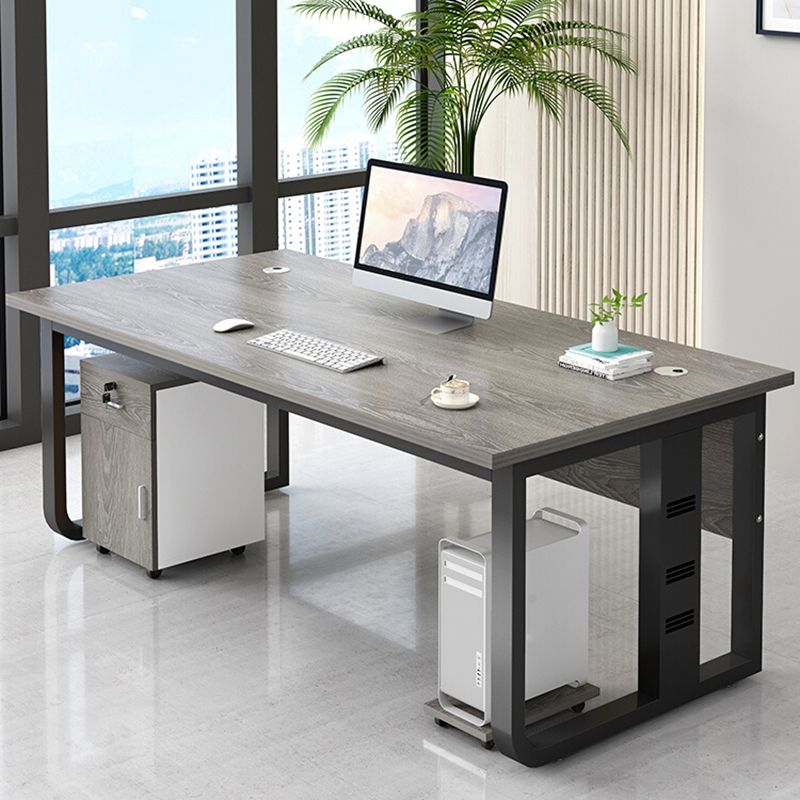 Rectangular Shaped Office Writing Table Wood with 2 Legs in Grey/Brown