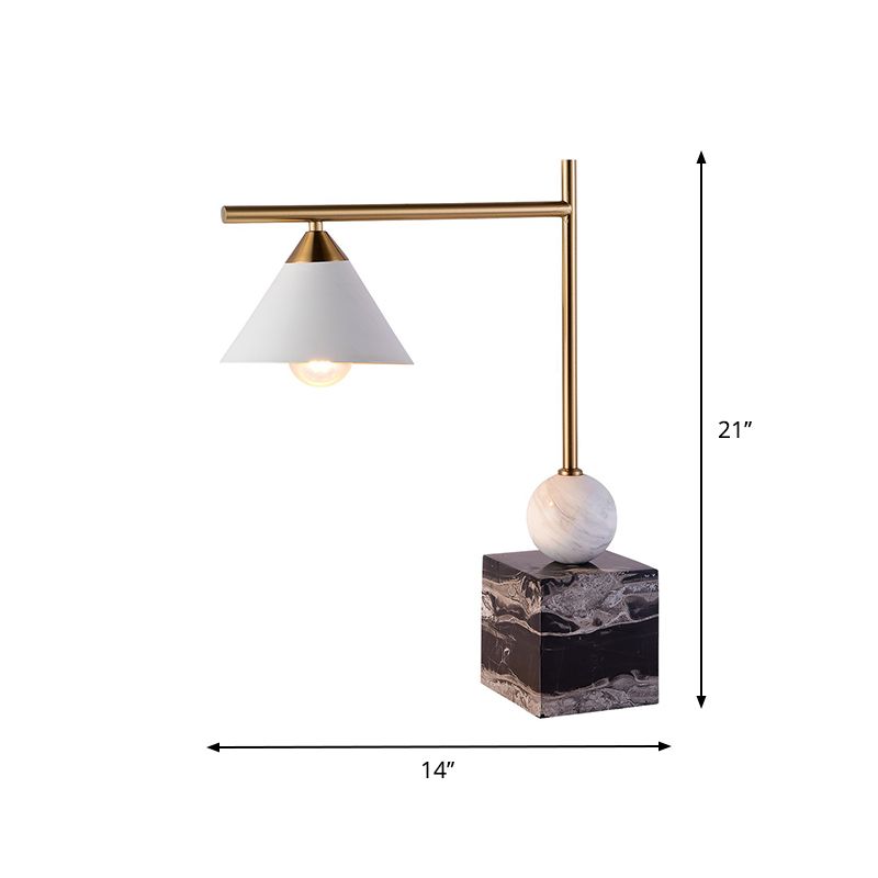 Geometric Shaped Nightstand Light Mid Century Marble 1-Light Bedroom Table Lamp in Black-White-Brass