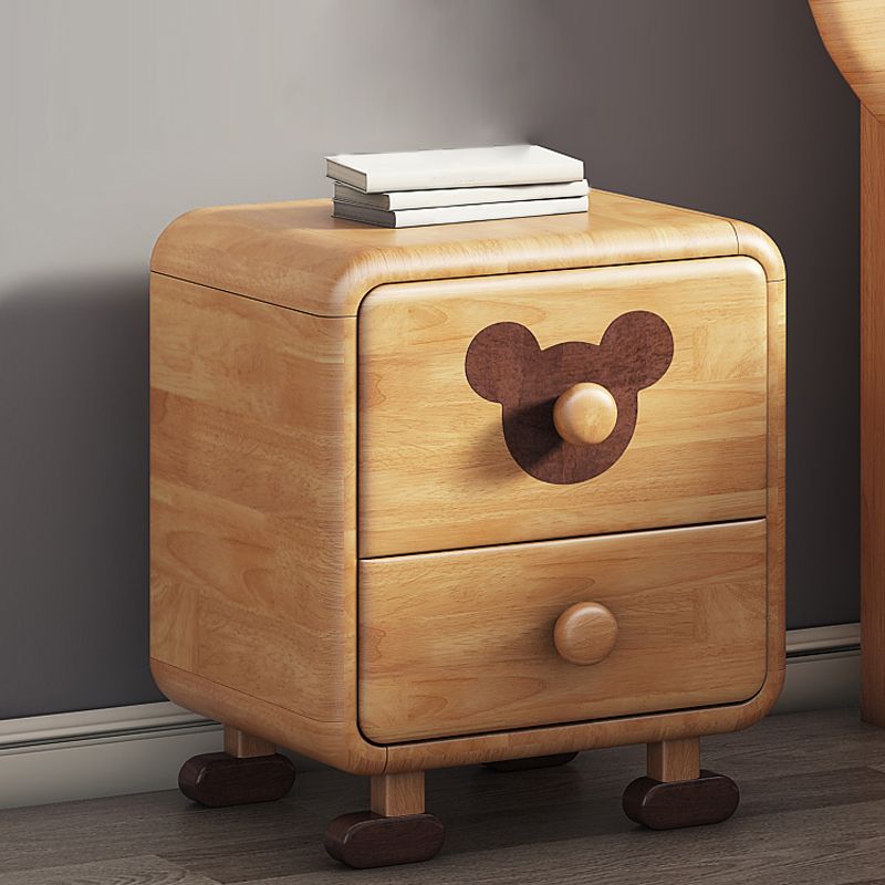 2 Drawers Standard Nightstand in Natural Solid Wood Kids Bedside Table