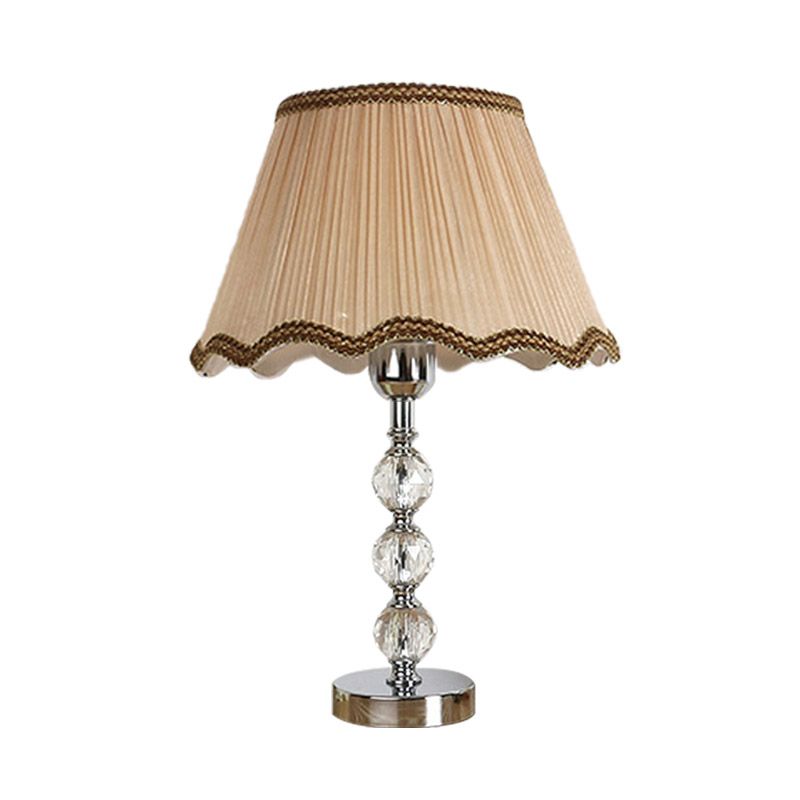 Scalloped Living Room Nightstand Light Simple Crystal 1 Light Beige/Light Brown Table Lamp with Braided Trim