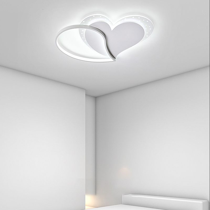 Heart Shape LED Ceiling Flush in White Finish Acrylic Kids Style Flush