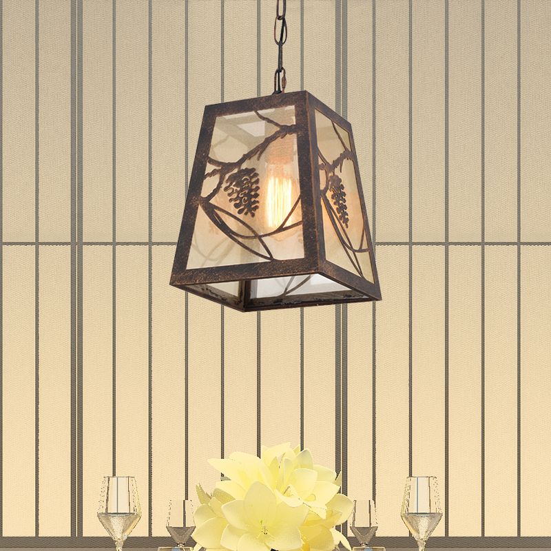 Trapezoid Restaurant Pendant Lighting Metal 1 Light Country Hanging Light Fixture in Rust