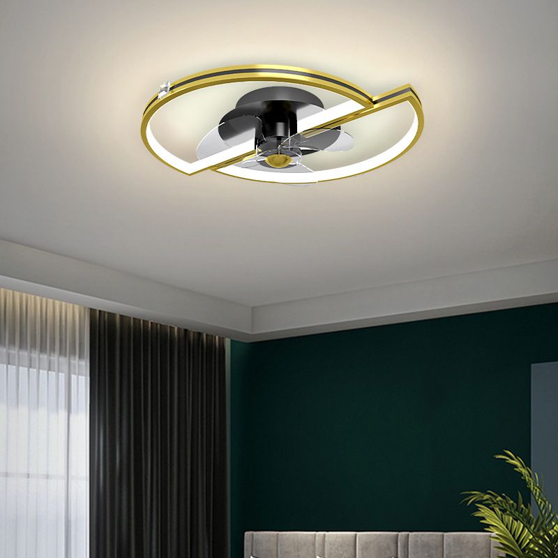 3-Blade Golden Ceiling Fan White Contemporary Metal Fan with Light for Room