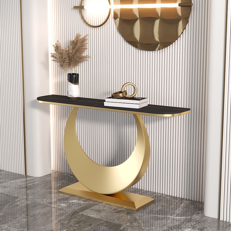 Contemporary Pedestal Base Accent Table with Stone Top for Hall