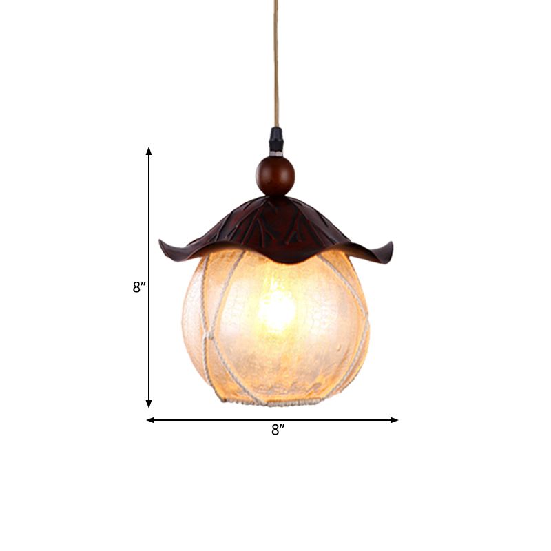 Globe Geel Crackle Glass Hanging Lamp Traditionele 1 kop Corridor Suspensie Hanger in bruin met geschulpte schaduw