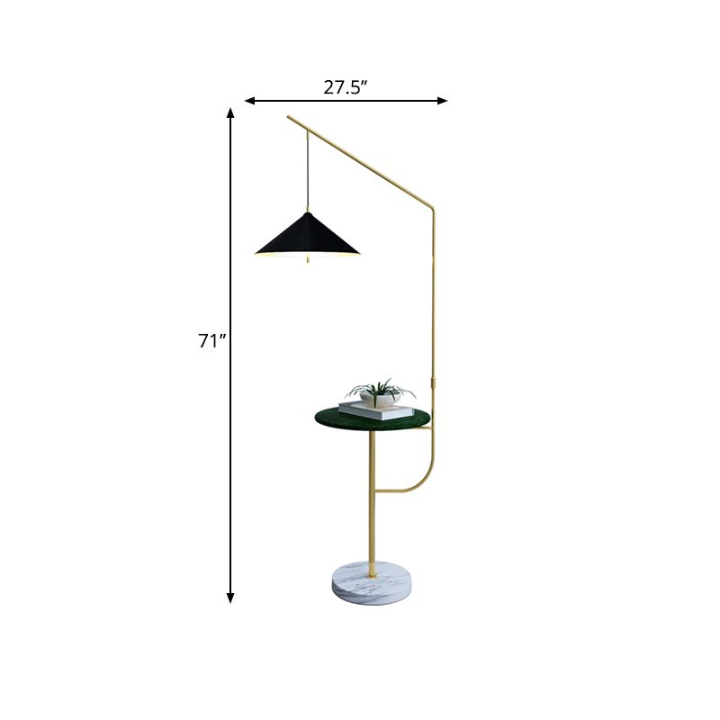 Metallic Conic Shade Floor Lighting Post Modern 1 Head Standing Floor Lamp in Black and Gold with Shelf