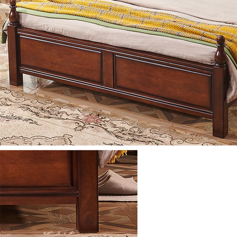 Brown Rubberwood Platform Bed 61.41" Tall Full Panel Bed with Headboard