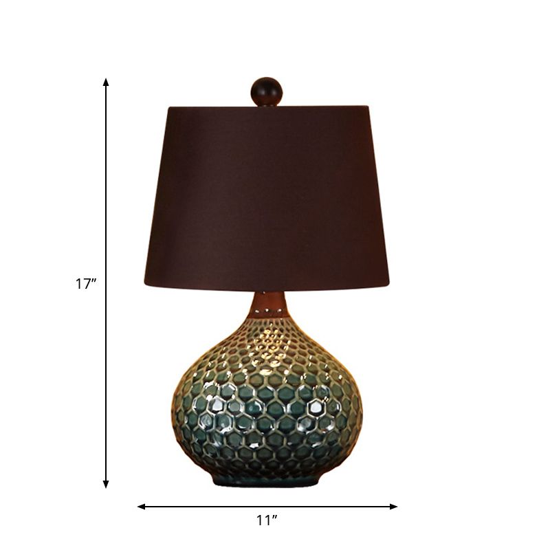 11"/14" Width Coffee 1 Light Desk Light Antiqued Style Fabric Drum Shade Nightstand Lamp