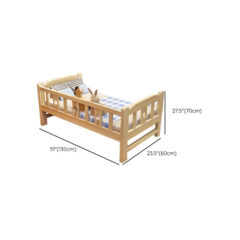 Contemporary Solid Wood Standard Bed with Detachable Guardrails in Natural