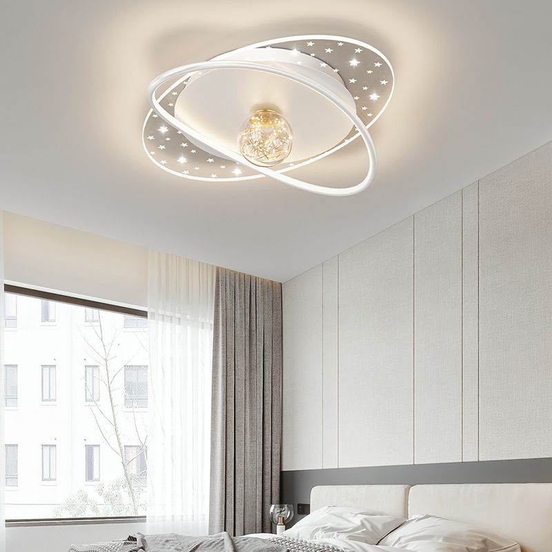 LED Modern Metal Flush Mount Geometric Shape Ceiling Lamp with Acrylic Shade for Bedroom