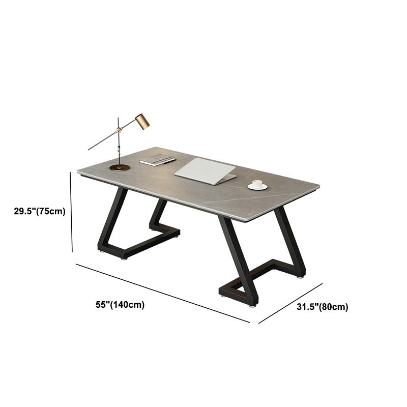 Contemporary Grey Stone Writing Desk Sled Rectangular Office Desk for Home