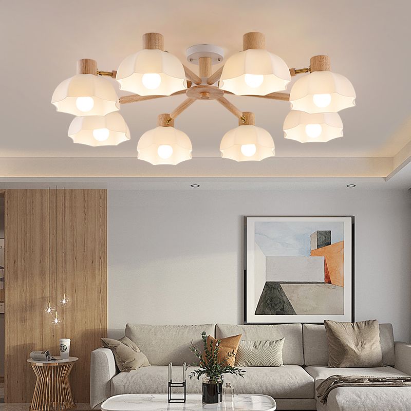 Modern Style Flush Mount Wood Ceiling Light in Brown for Living Room