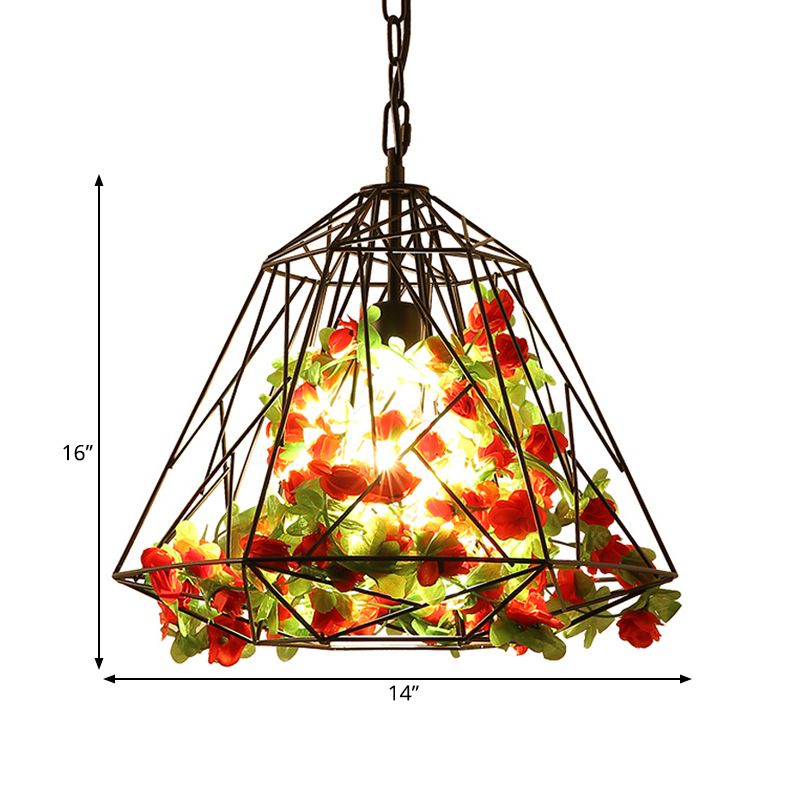 Luz de techo colgante geométrico antiguo 1 lámpara de suspensión de flores LED de metal de bulbo en negro