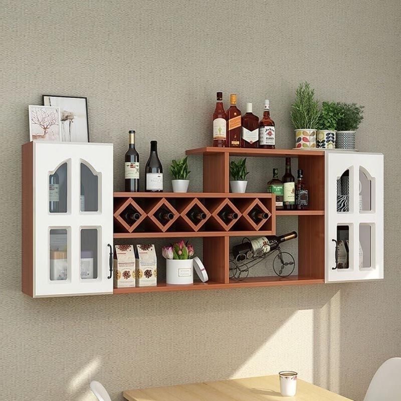 Wall Mounted Modern Wine Rack Wood Wine Rack with Shelf for Kitchen