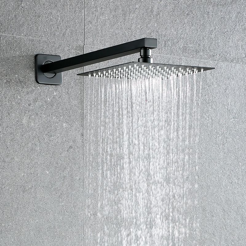 Black Square Fixed Shower Head Modern Style Wall-Mount Showerhead