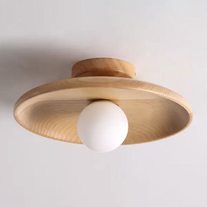 Wood Dome Shape Flush Ceiling Light Modern Style 1 Light Flush Mount Light Fixture