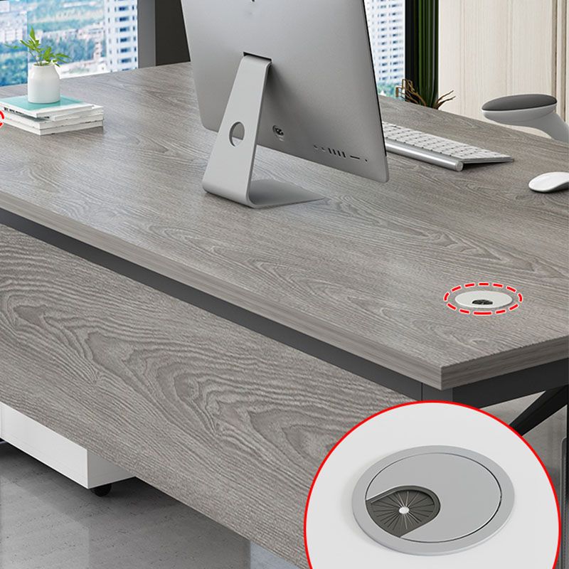 Rectangular Shaped Office Desk Wood in Grey with 2 Legs for Office