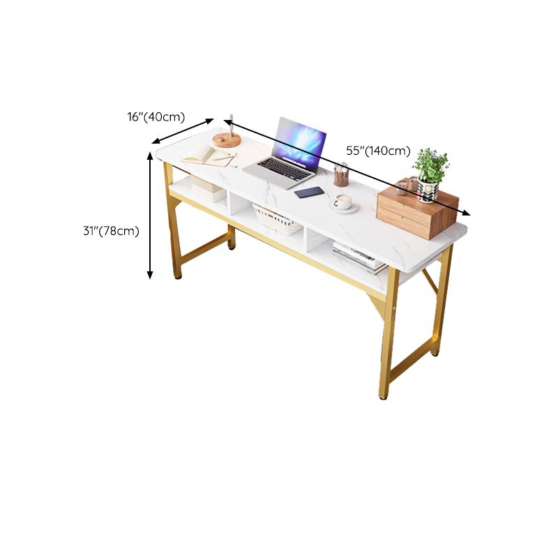 Wooden Rectangular Writing Desk Home Glam Office Desk with Shelves