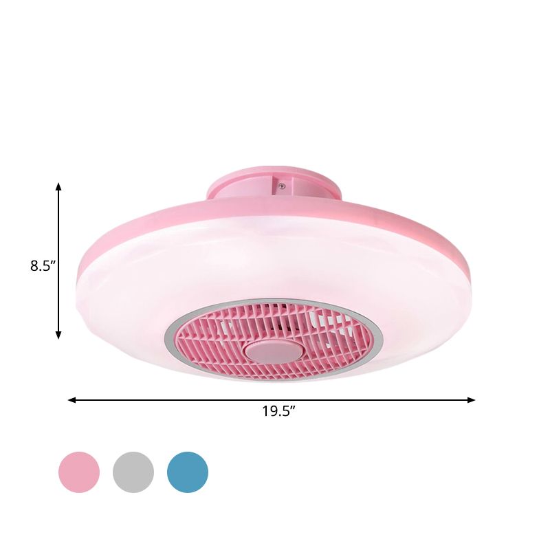 Modern LED Hanging Fan Lighting White/Pink/Blue Oval Flush Mounted Lamp with Acrylic Shade for Dining Room, 19.5" Wide