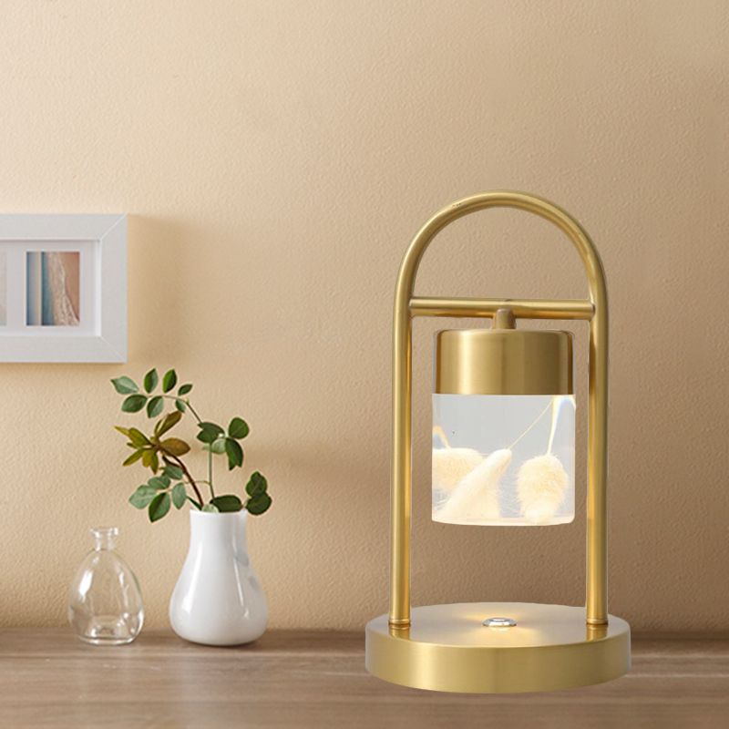 Gold Column Table Lamp Simplicity Clear Glass LED Desk Light with U-Shaped Metal Frame