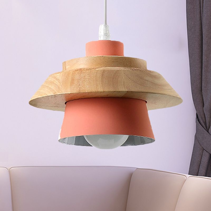 Macaron Style Fungo a sospensione Light Metal Wood 1 Light Appeding Light for Restaurant