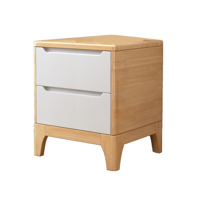 Modern Solid Wood Nightstand 19.6"Tall 2 - Drawer Nightstand in Natural / Brown / White