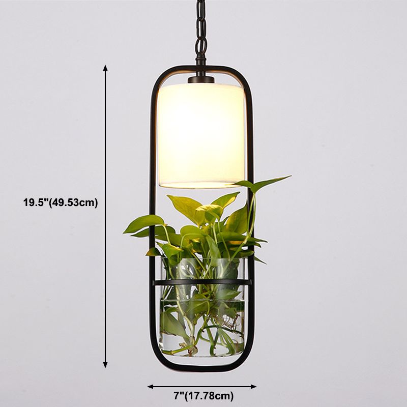 Industrial Cylinder Pendant Lamp 1 Light Metal Hanging Light Fixture Without Plants in Black