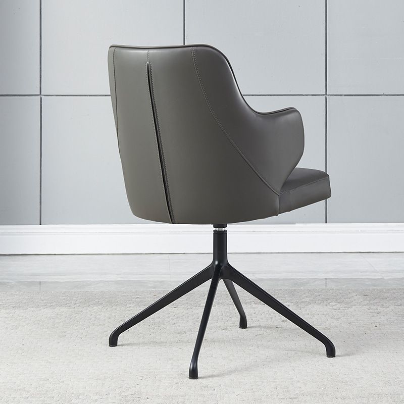 Modern Fixed Arms Office Chair Leather Ergonomic No Wheels Chair