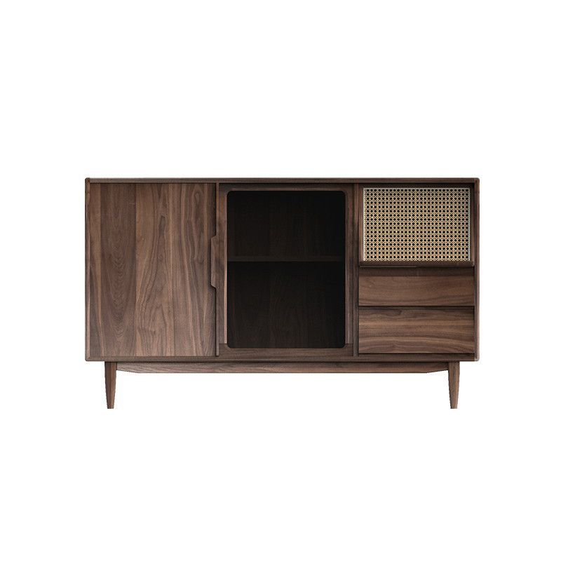 Contemporary Solid Wood Buffet Table Brown Sideboard with 2 Drawers