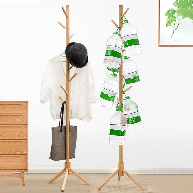 Modern Plain Solid Wood Free Standing Coat Rack with Coat Hooks