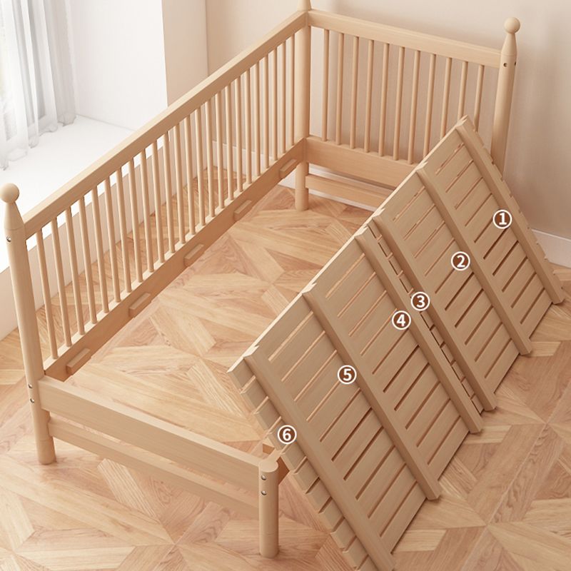 Solid Wood Kids Bed Natural Toddler Bed with Detachable Guardrails