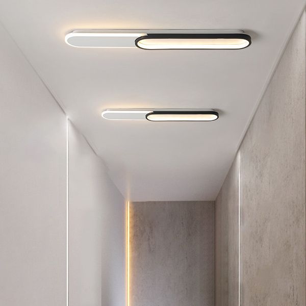 Black and White LED Flush Mount in Modern Minimalist Rectangular Acrylic Ceiling Light