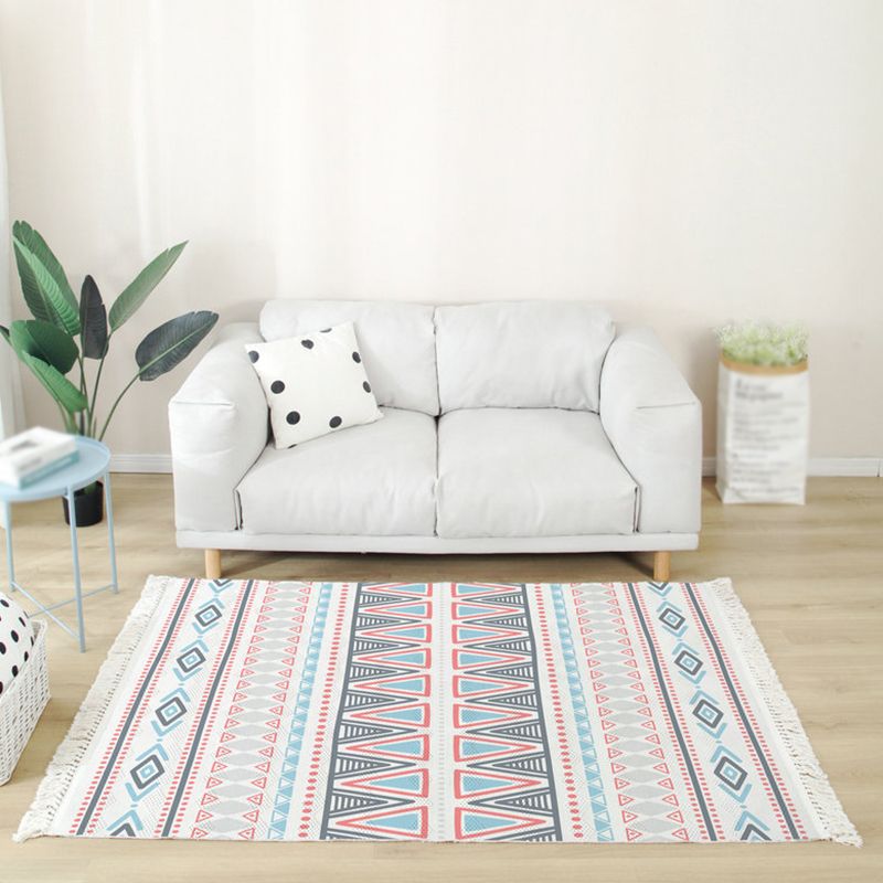 Color Mixed Bohemian Area Carpet Cotton Southwestern Pattern Indoor Rug Fringe Backing Carpet for Living Room