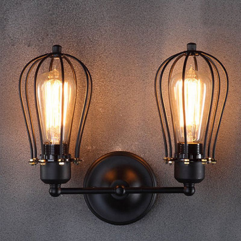 Bulb Wrought Iron 1-Light Wall Sconce Industrial Hallway Wall Mounted Lamp