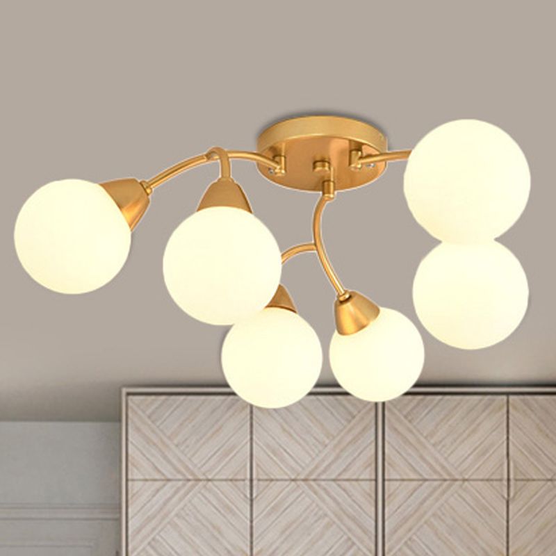 Grape Shape Semi Flush Lamp Modernist Amber/Smoky/Cream Glass 6/12 Lights Gold Led Semi Flush Mount Light Fixture