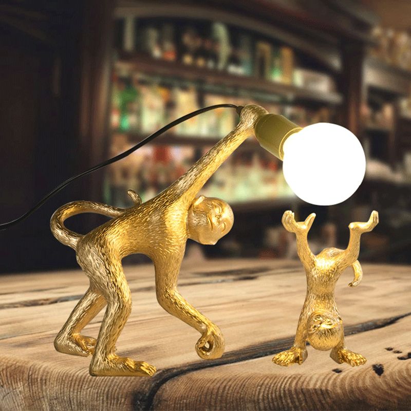 Resin Monkey Shape Night Table Light Creative 1 Bulb Gold/White/Black Reading Lighting for Bedroom