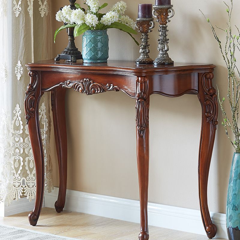 Mid-Century Modern Console Table Rubbered Wood Dark Brown 4 Legs Sofa Table