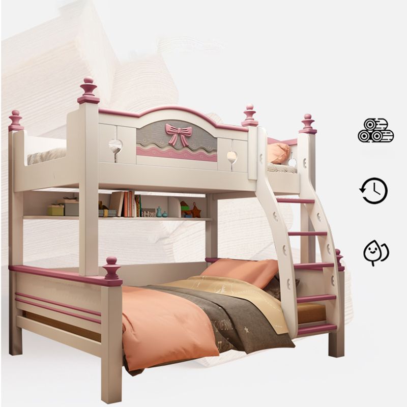 White Wood Standard Bunk Bed with Trundle Nordic Mattress Included High Bunk Bed for Girls