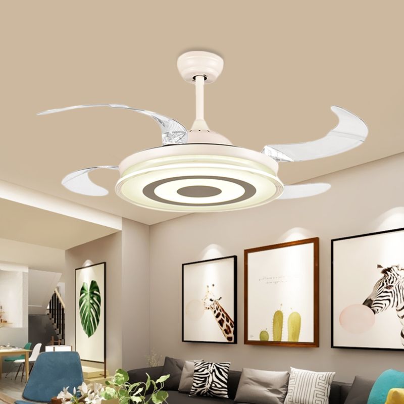 42" Width Simple Round Fan Lighting LED Acrylic Semi Flush Ceiling Light in White for Living Room, 4 Clear Blades