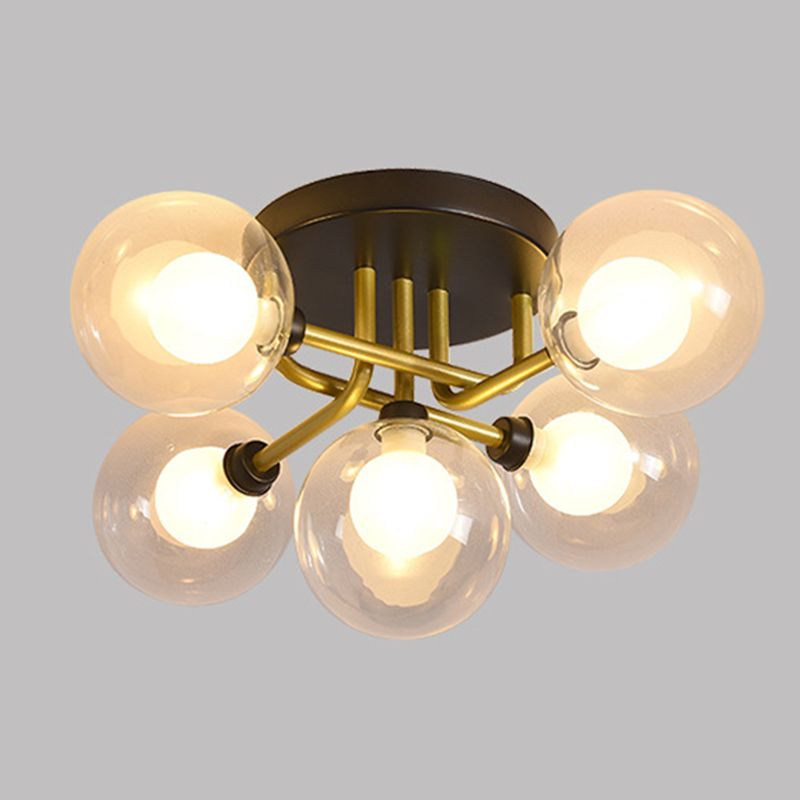 Spherical Glass Semi Flush Ceiling Light Modern Semi Flush Chandelier for Bedroom