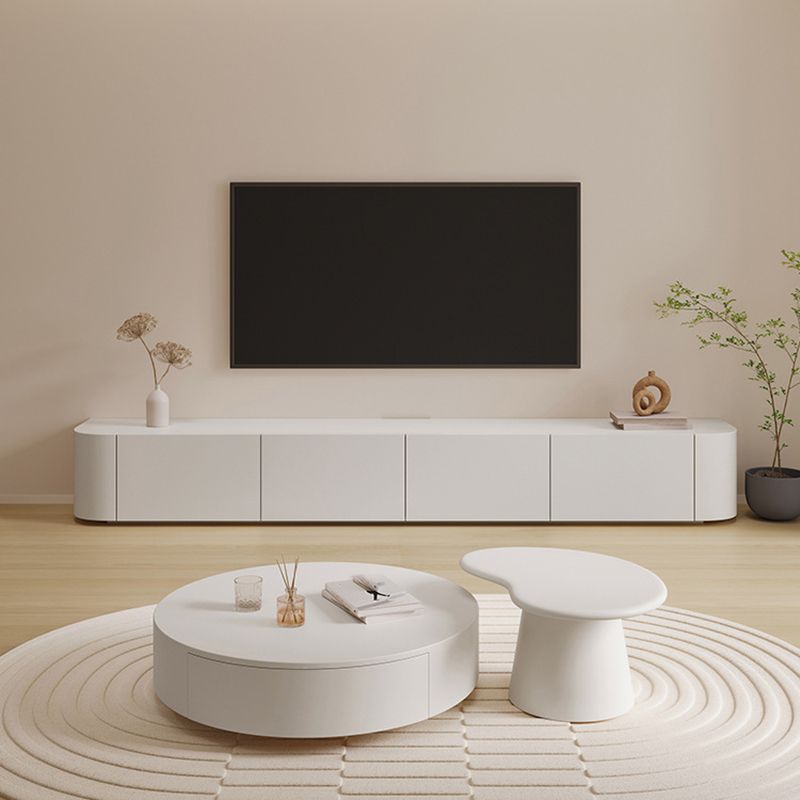 Modern Wood TV Stand Console White TV Media Stand with Drawers for Living Room