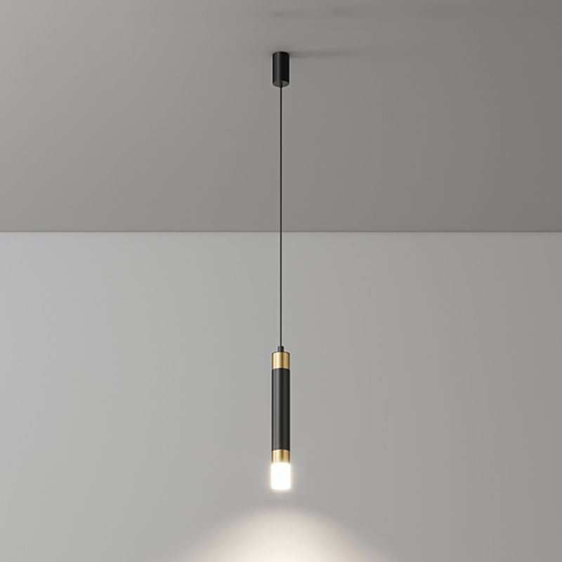 Cylinder Shape Metal Pendant Fixtures Modern Style Hanging Light Fixtures in Black