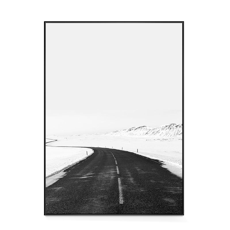 Photo S Curved Road Art Print Nordic Bedroom Snowy Wilds Scene Canvas in White for Wall Decor