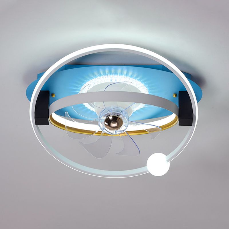 Polish Finish Fan with Light Contemporary 7-Blade LED Ceiling Fan for Foyer