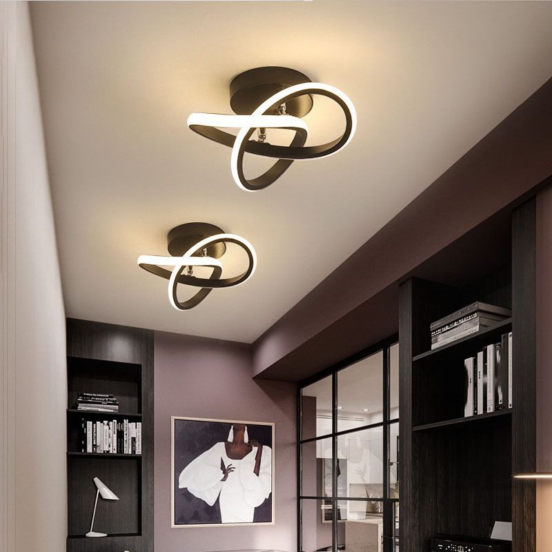 Geometric Shade 2-Lights Modern Flush Mount Ceiling Lighting Fixture in Black