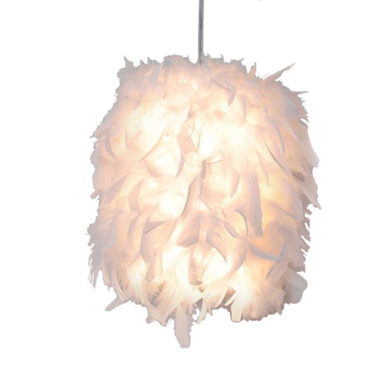 Fabric Feather Hanging Light Kit Contemporary 1 Head White Pendant Ceiling Lamp over Dining Table