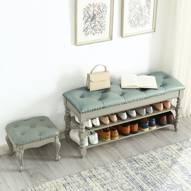 Rubber Wood Seating Bench Cushioned Rectangle Shoe Storage Entryway Bench