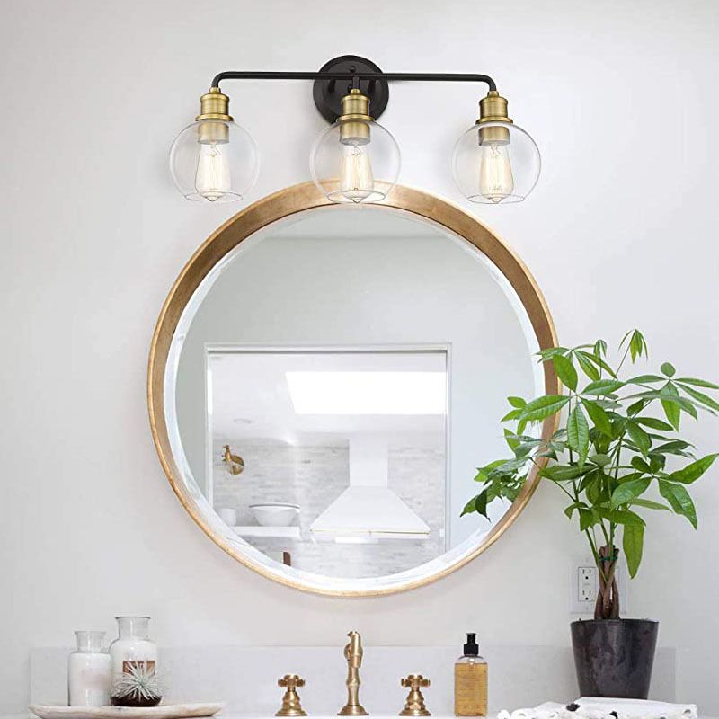 Gold & Black Traditional Bath Sconce 2 / 3 - Light Bathroom Lighting with Dome Glass Shade